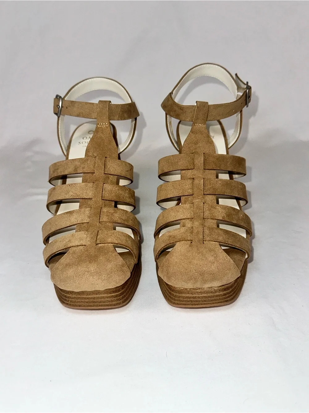 Oasis Society Hailee Khaki Platform Block Heel Caged Sandals Size 8